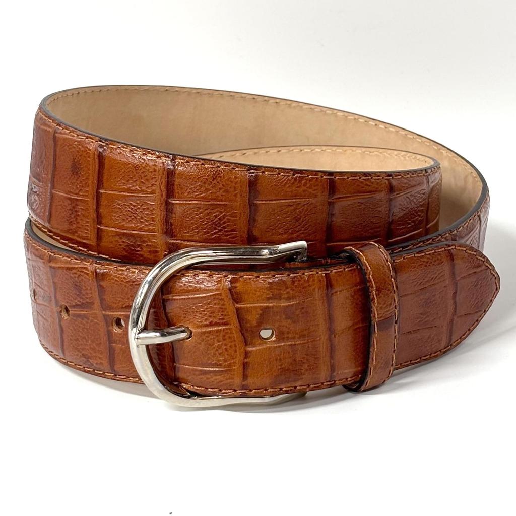 [FashionBerry] Camel Italian Leather Belt, Crocodile Embossed Leather, Men's & Women's, Italian Leather Belt, Business, Formal, Brand, Handmade,