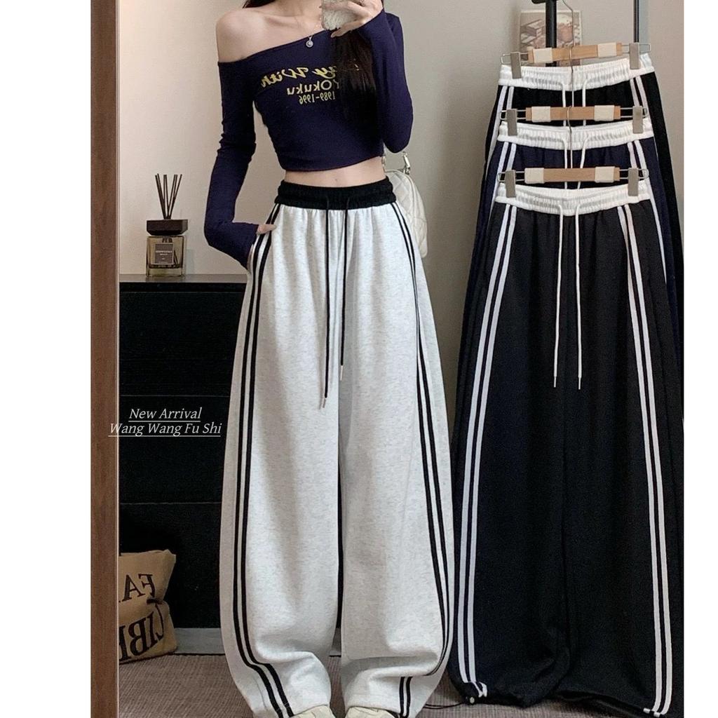 Women's High Waist Wide Leg Pants Loose Sweatpants Casual Striped Trousers for Spring Daily Wear