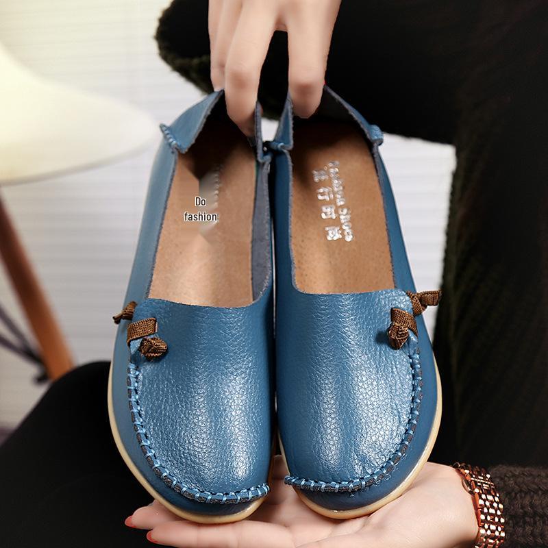 Plus Size Genuine Leather Low-Top Loafers for Women