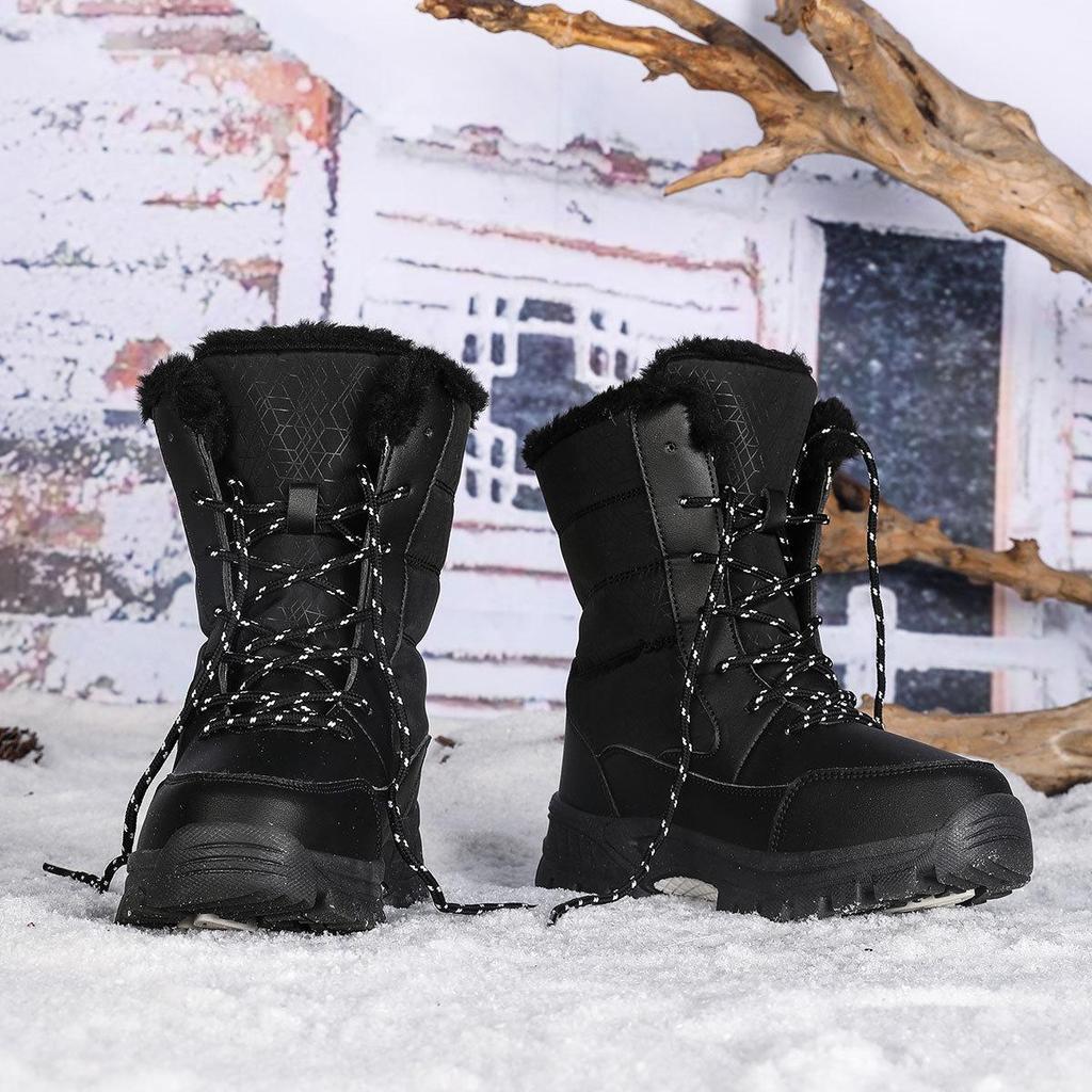 2025 Women's Cotton Snow Boots: High-Top, Lace-Up, Waterproof, Thick Sole, Perfect for Winter Hiking & Outdoor Sports.