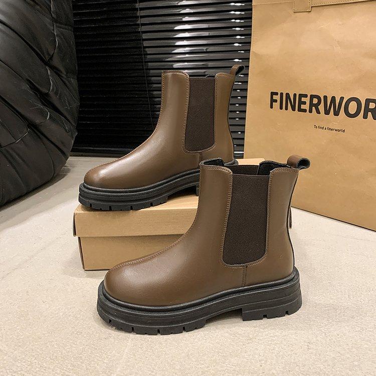 

Модные и удобные ботинки челси женские осенние короткие ботинки дымчатые ботинки с толстой подошвой 40 темно-коричневого