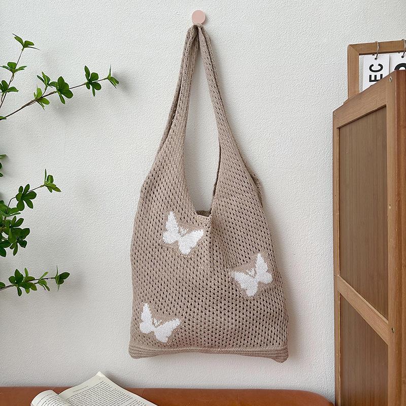 

Женская плетеная сумка, полосатая вязаная сумка, простая ажурная сумка, сумка через плечо.