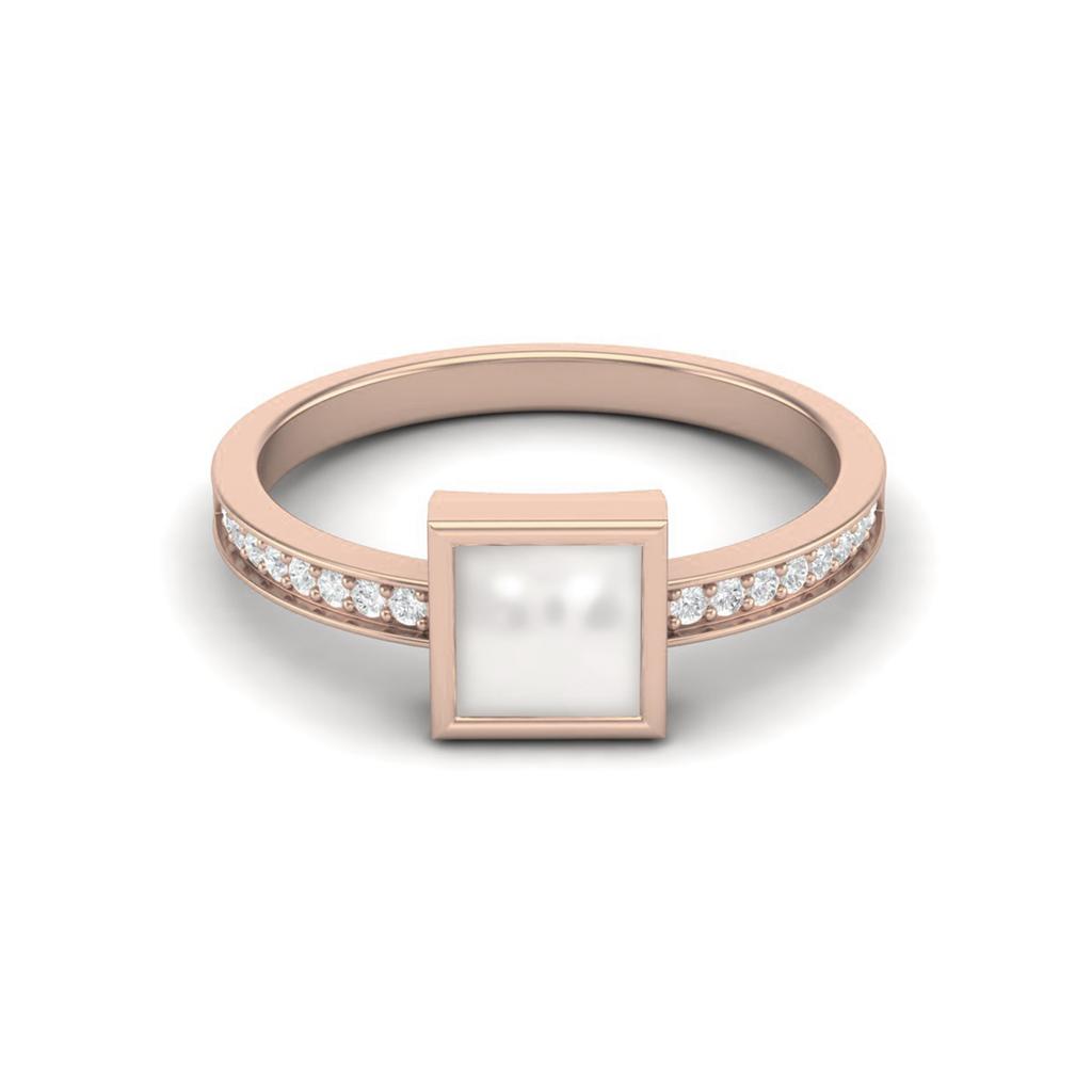 925 Sterling Silver Rose Vermeil 5MM Square Pearl Engagement Women Ring