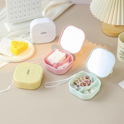 Mini Cosmetic Storage Box with Mirror Versatile Hair Tie Organizer Portable Exqustite Hair Accessory Box Desktop Organizer