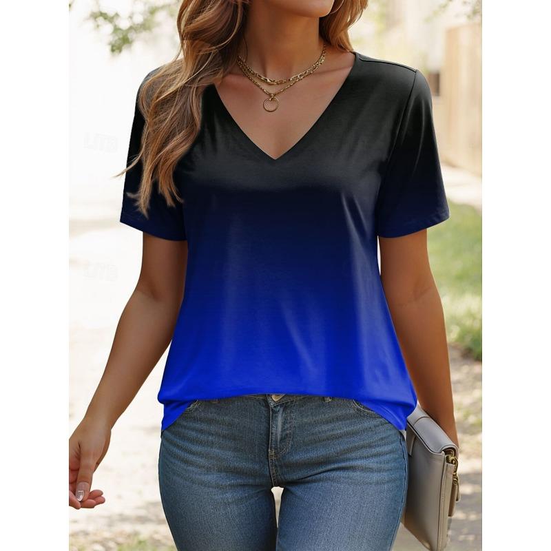 Print T-shirt Women Streetwear Casual T Shirts Y2k Tops Woman Harajuku V-Neck Tees Oversized Clothing