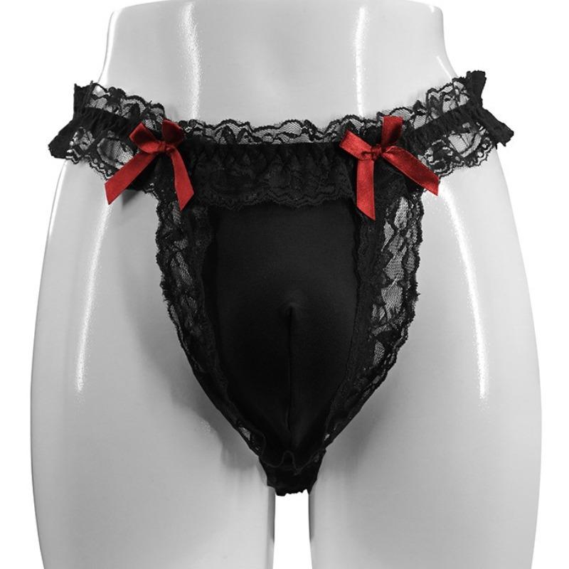 Sissy Lingerie Lace Trim Briefs Men'S Bugle Pouch Panties Crossdressers Sexy Bikini Underpants For Girly Femboy Male Sleepwear