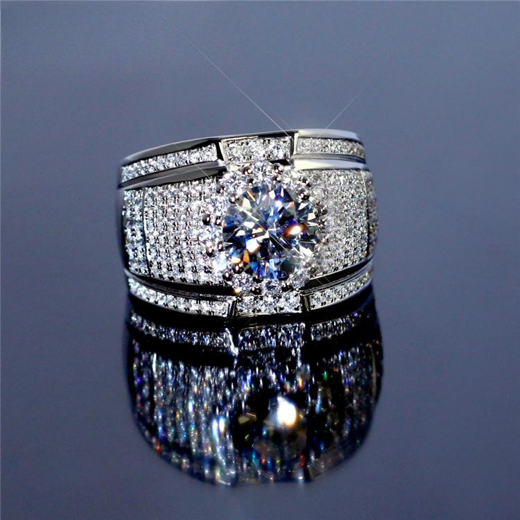 Luxus Gruppe Eingelegter Herrenring Ringe Modisch Europäischer und Amerikanischer Diamantenstil Sterlingsilber Herren- und Damenringe Plattiert mit Weißgold