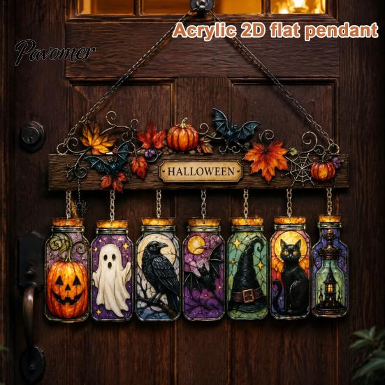 Transparent Three Dimensional Decor Halloween Acrylic Suncatcher, Stained Glass Style Pumpkin Ghost Potion Bottles Window Creative Hanging Gift Ideas