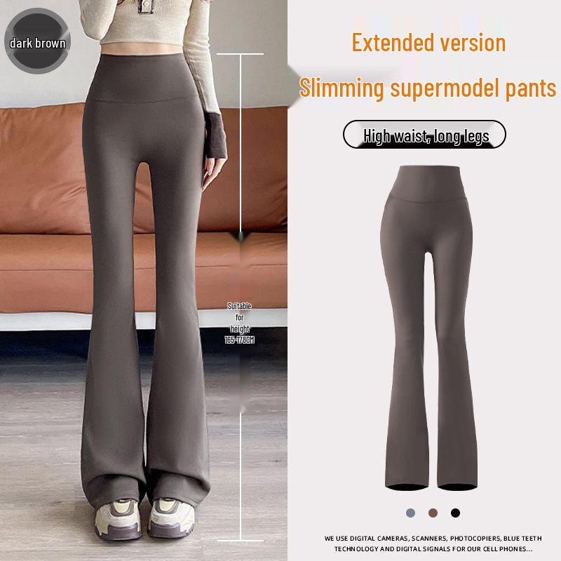 Women's Black Micro-Flare Yoga Pants - Slimming, Elastic, Plush, Extended Autumn/Winter Base Layer