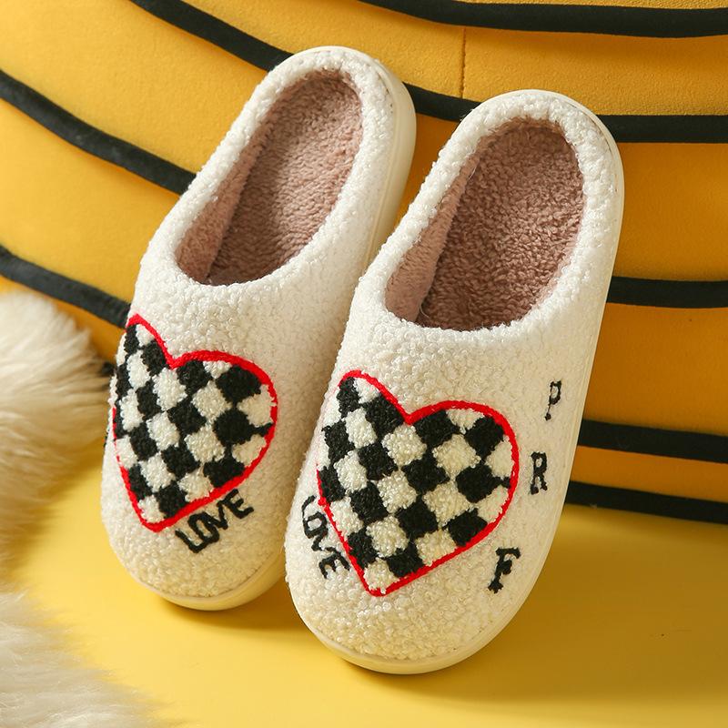 Mushroom Winter Smiley Face Peach Heart Cotton Slippers Indoor Home Plush Warm Slippers Thickened Warm