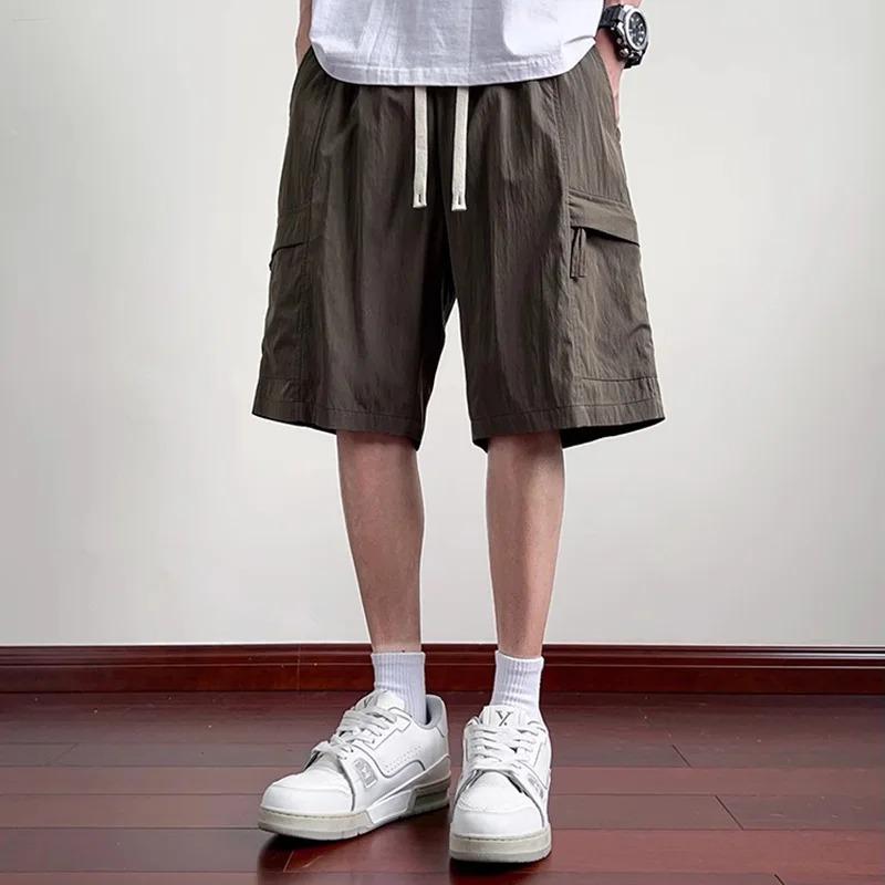 Men's Summer Quick Drying Shorts Elastic Waist Pocket Fashion Streetwear Breathable Cool Feeling Male Casual Short Pants