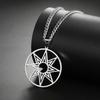Titanium Steel Cut Circle Ring Eight Point Star Pendant Necklace Unisex Hip Hop Punk Jewelry