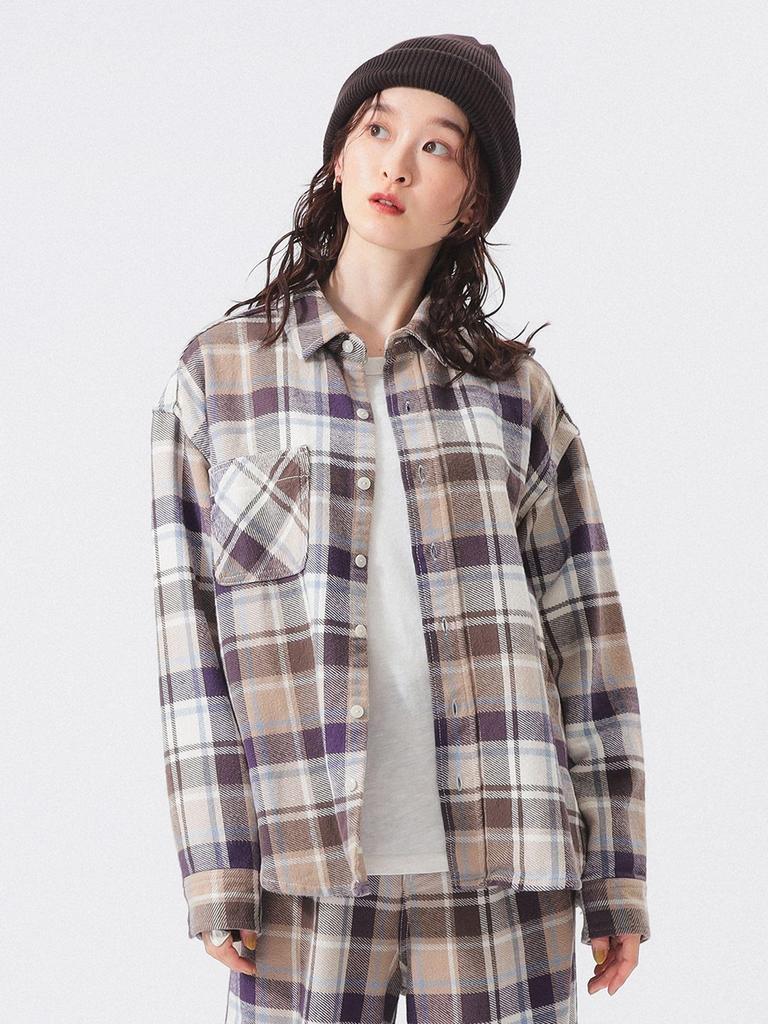 Beams Boy Women's Work Check Shirt, IVORY 2, L/S