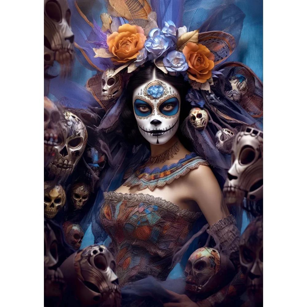 Terrifying Los Muertos Sugarskull Girl with Flowers Posters Day of the Dead Prints Canvas Printing Wall Pictures Home Room Decor