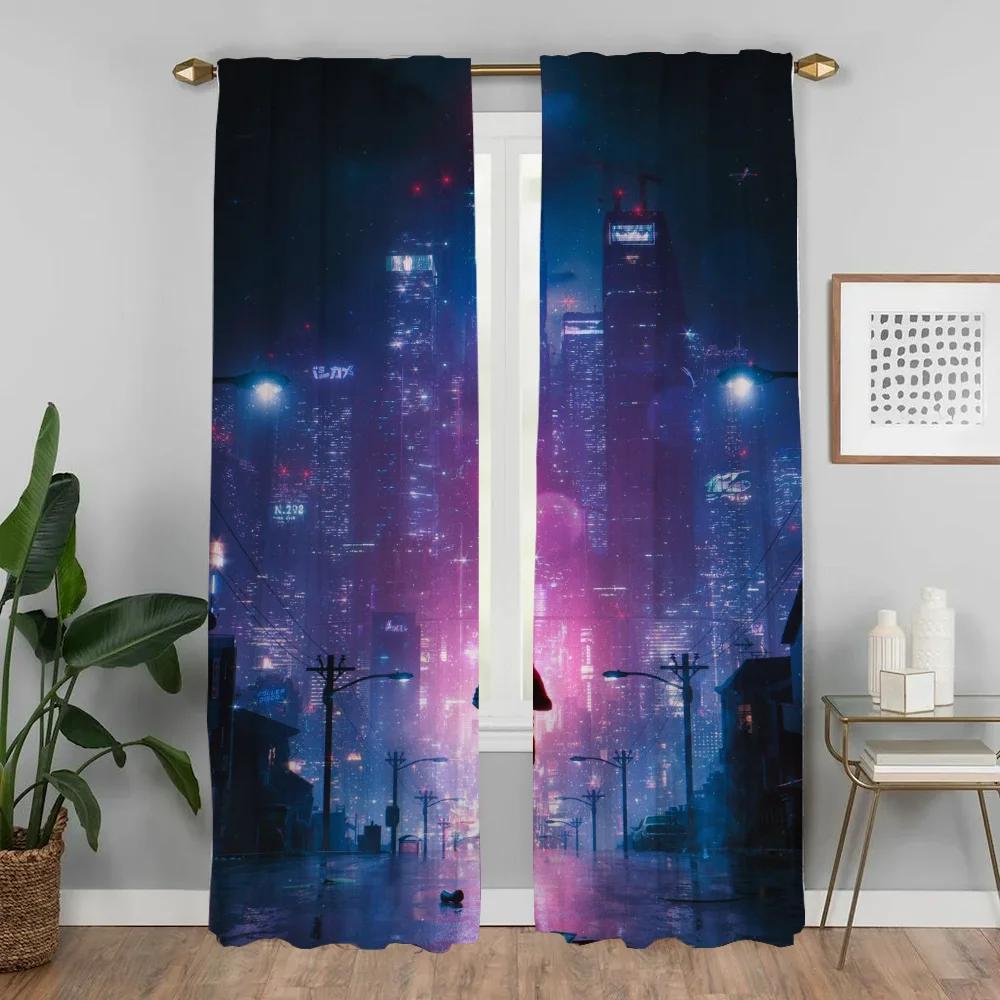 Nowoczesne Zasłony do Salonu dla Kamery Japonia Neonowe 3D Przegrody Halloween Dekoracja Tiul do Sypialni Rolety Zasłona Dziecko