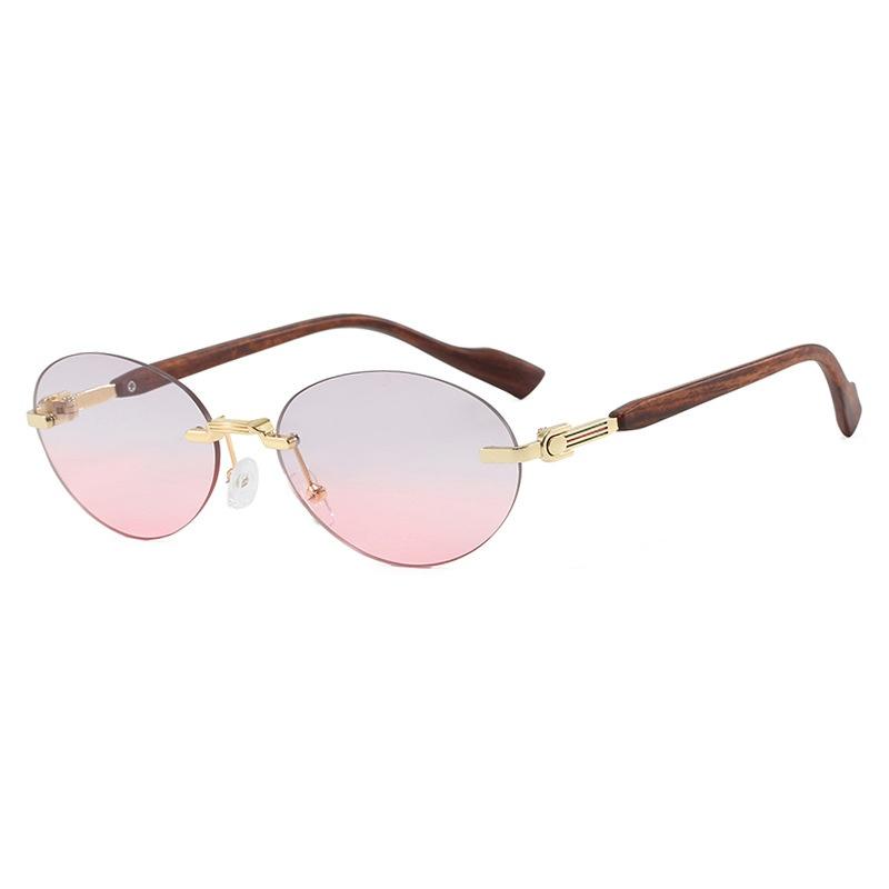 New Luxury Oval Frameless Wooden Leg Women Sunglasses Ins Fashion Brand Gradient Design Men Outdoor Travel Shades Uv400