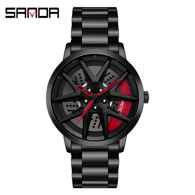 Classic Men's Quartz Watch - Car Wheel Style, Steel Band, Trendy & Casual