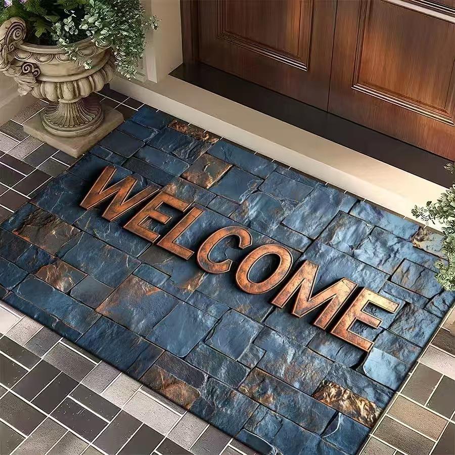

3D Vintage Stone Texture Welcome Doormat Collection Anti-Slip Entrance Rug With Artistic Embossed Design For Home Decor 40x60cm