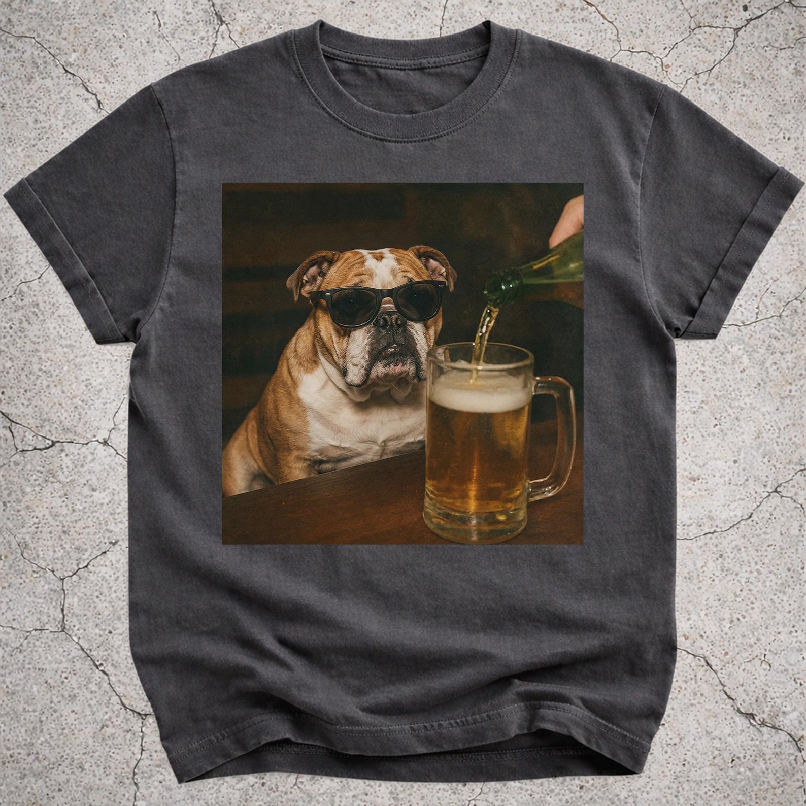 English Bulldog Drinking Beer Shirt, Funny Bulldog Dog Meme T-Shirt, Beer Lover Gift, Bulldog Owner Vintage Tee, Silly Novelty Shirt L