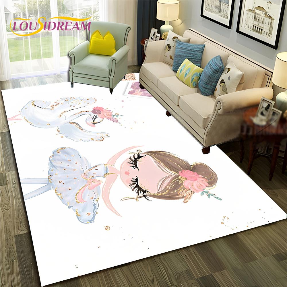 Cartoon Dream Ballet Girl Ballerina Swan Carpet Rug for Home Living Room Bedroom Sofa Doormat Decor,kids Area Rug Non-slip Mat