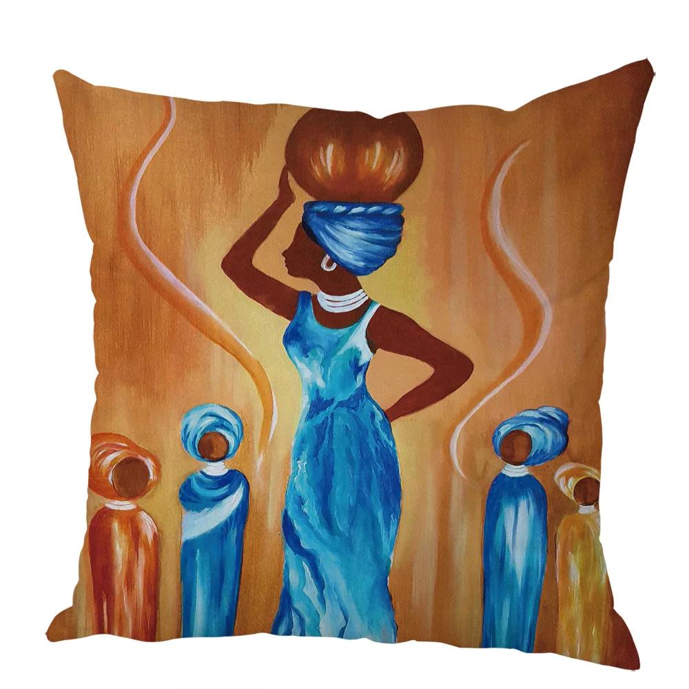 Peach Skin Cushion Cover 45x45cm Abstract Painting Africa Life Pillowcase African Woman Home Decor Gallery Exotic Pillow Case