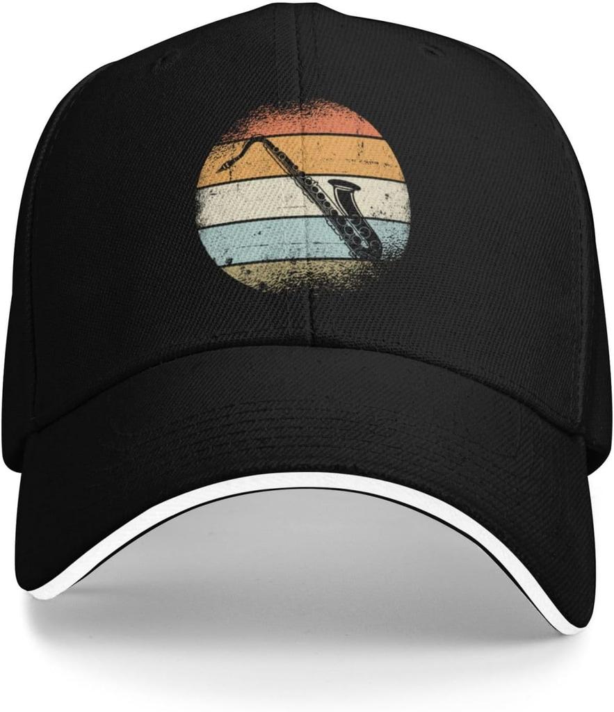 Retro Saxophone Sunset Print Baseball Cap Vintage Adjustable Cotton Casual Hat for Unisex Adults