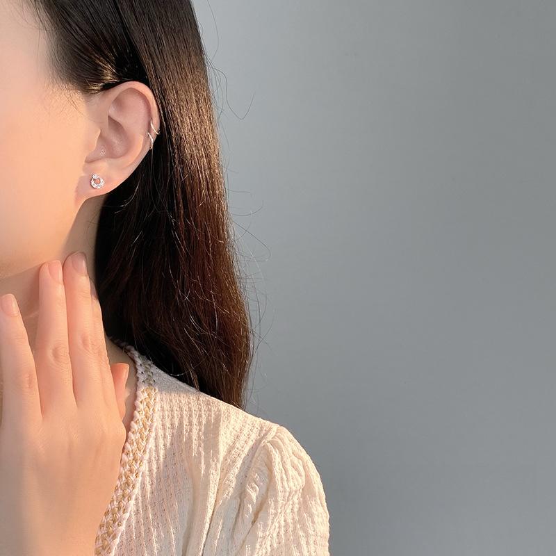 Small Diamond Ring Earrings for Women with Niche Design Light Luxury Versatile Commuter Earrings