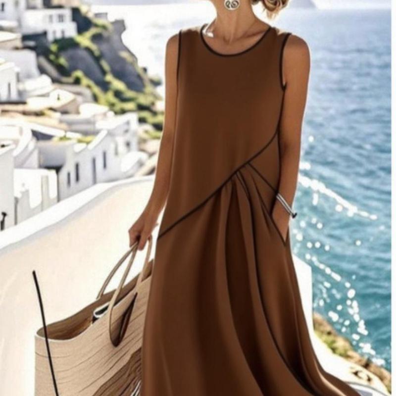 Women'S Summer Dress, Round Neckline, Sleeveless Suitable for Women