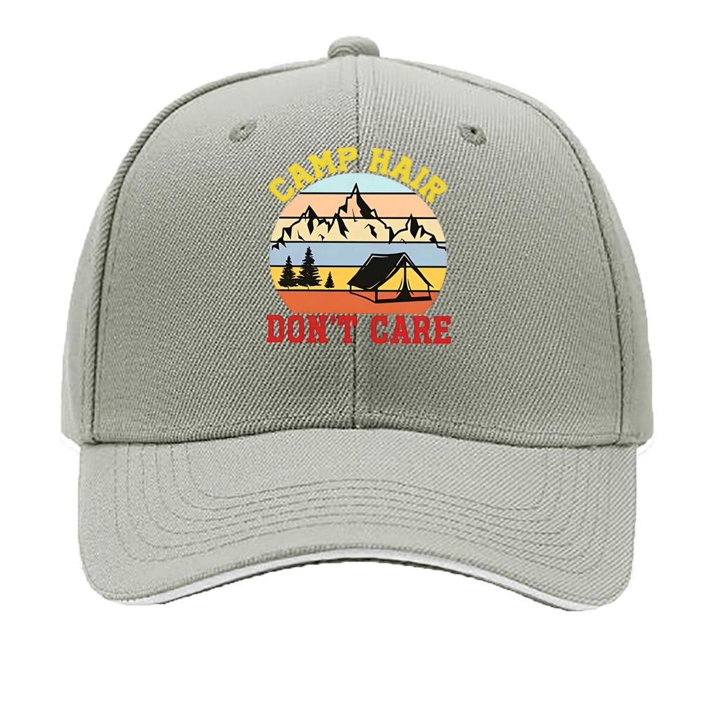 Camp Hair Dont Care Outdoor Camping Mountain Cabin Print Womens Baseball Cap Adjustable Vintage Ha Sandwich Baseball Cap