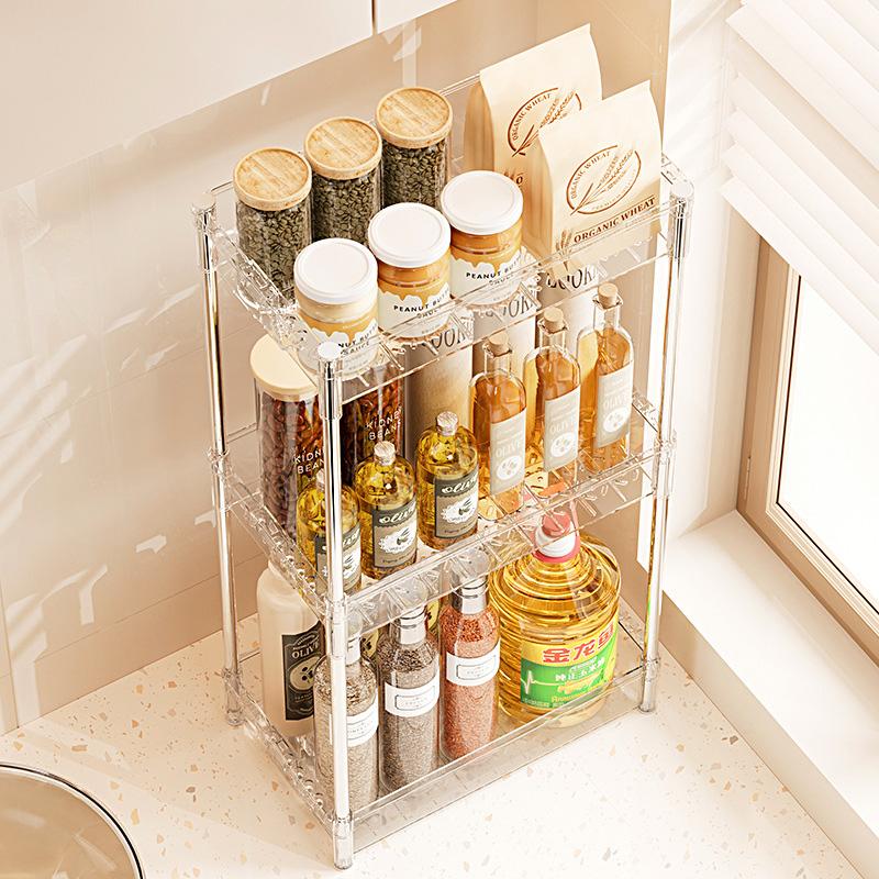 Kitchen Storage Rack 2/3Layers Makeup Storage Box Spices Snack Multi-Functional Retractable Storage Shelf for Home