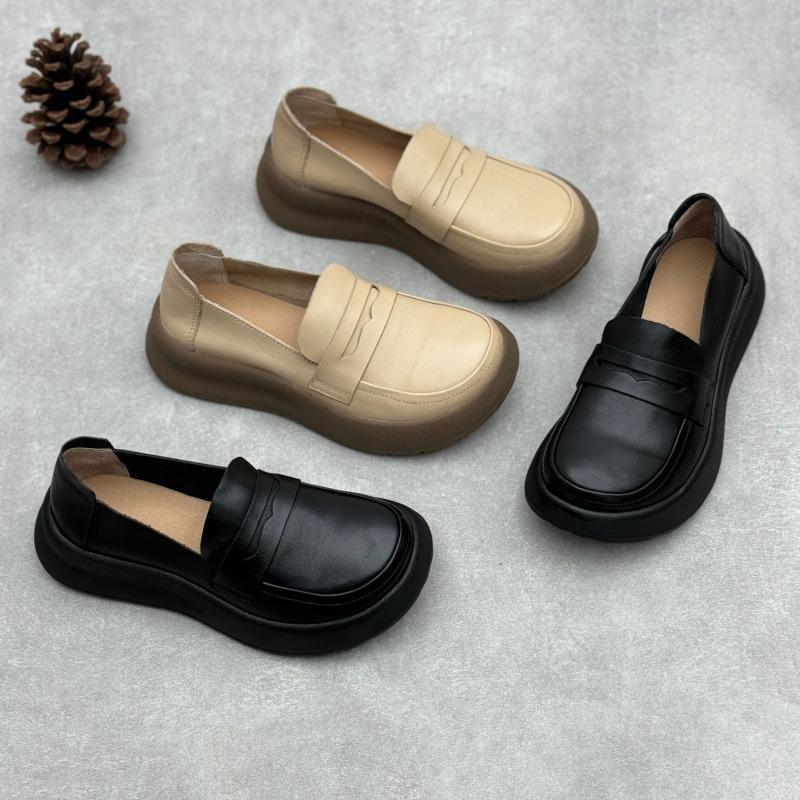 Loafers Black Leather Shoes Soft Soled Casual Women's Shoes with Soft Soles