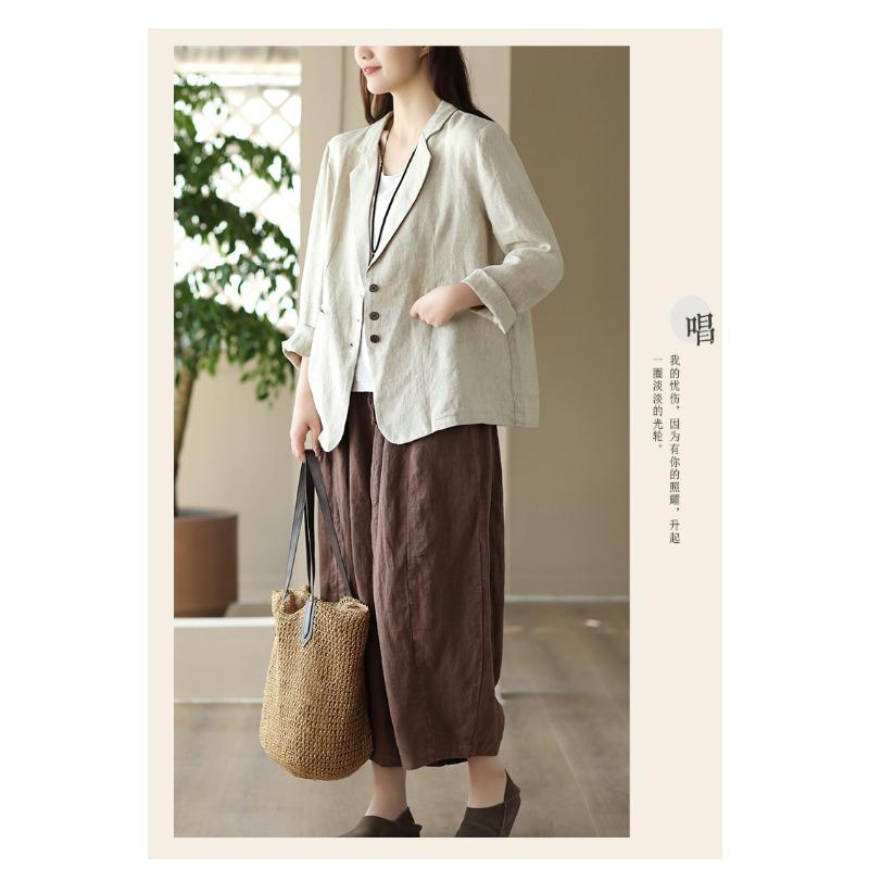 Women S Vintage Casual Blazer Jacket Turn Down Collar Cotton Linen