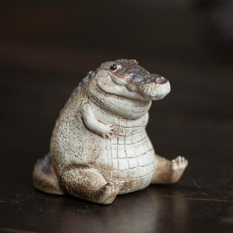 Charming Little Crocodile Tea Set Resin Ornament for Kids' Room