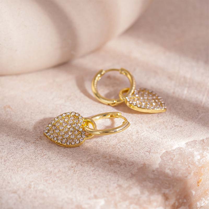 2026 New Exquisite Heart Crystal Drop Earrings for Women Luxury Gold Color Temperament Ear Buckle Wedding Jewelry Accessories