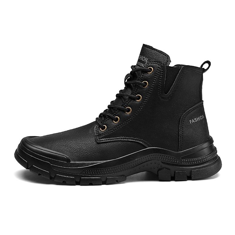 Fashion Tooling Boots Men Winter Casual Leather Shoes Ankle Men's Biker Boot Young Fashion Water Proof Full Black Non-slip Male Footwear
