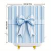 Elegant Blue Satin Bow Shower Curtain - Light Blue & White Striped Design, Calming Pastel Style, Machine Washable Polyester