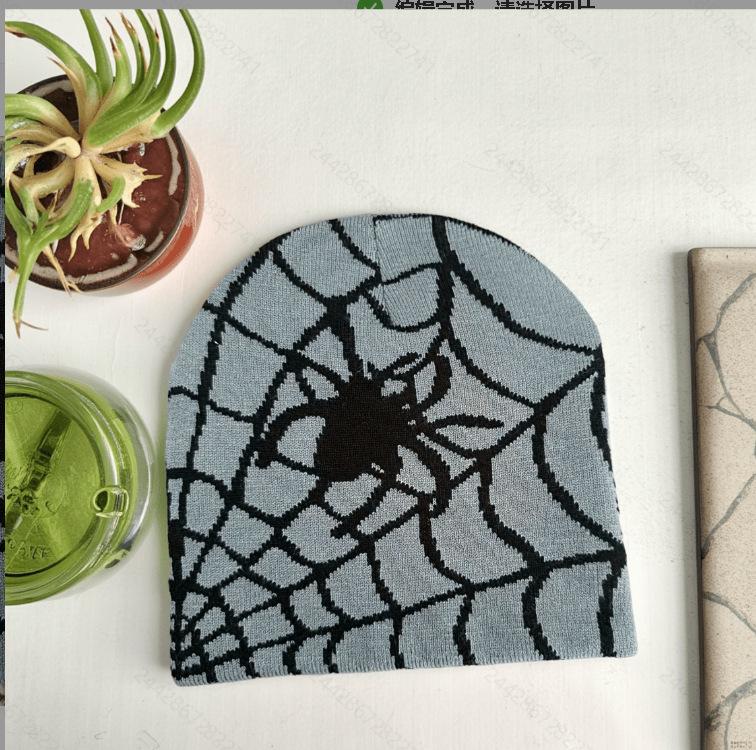 Y2K Gothic Spider Pattern Wool Acrylic Knitted Hat Women Beanie Winter Warm Beanies Grunge Hip Hop Casual Skullies Outdoor Cap