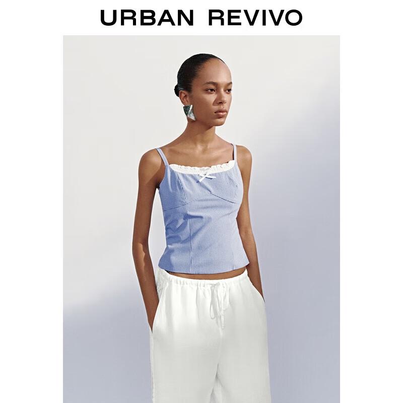 UR 2025 Autumn Women s French Pastoral Plaid Pleated Camisole L