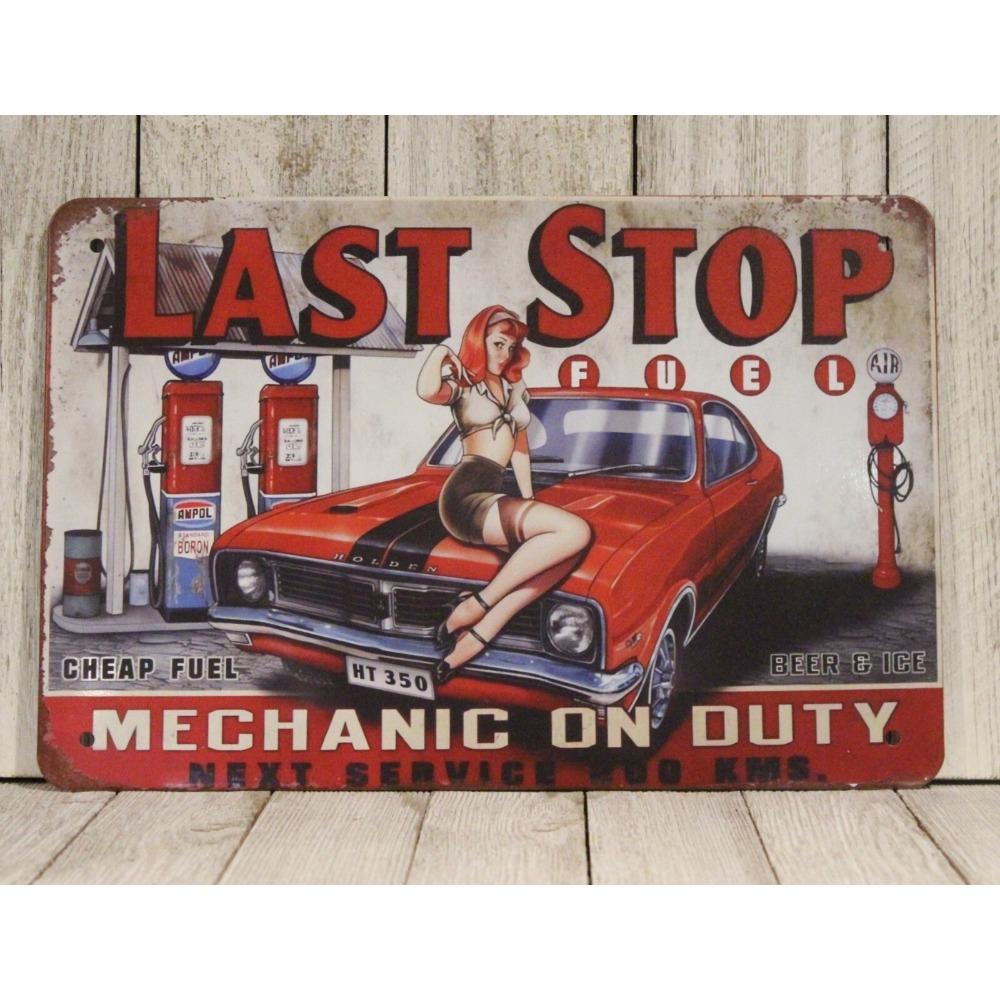 

Sexy Pinup Girl Tin Metal Sign - Mechanic Last Chance Stop Gas Station Decor 20x30cm