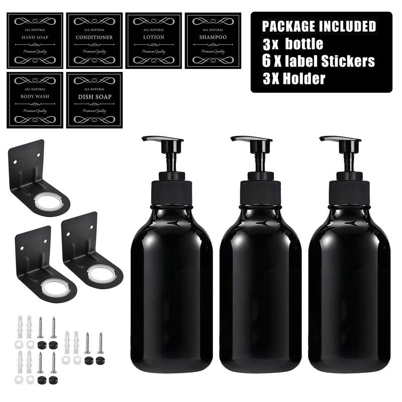 500ml Shampoo and Conditioner Shower Soap Bottle with Label Apothecary Lotion Wall Mount Pump Soap Dispenser