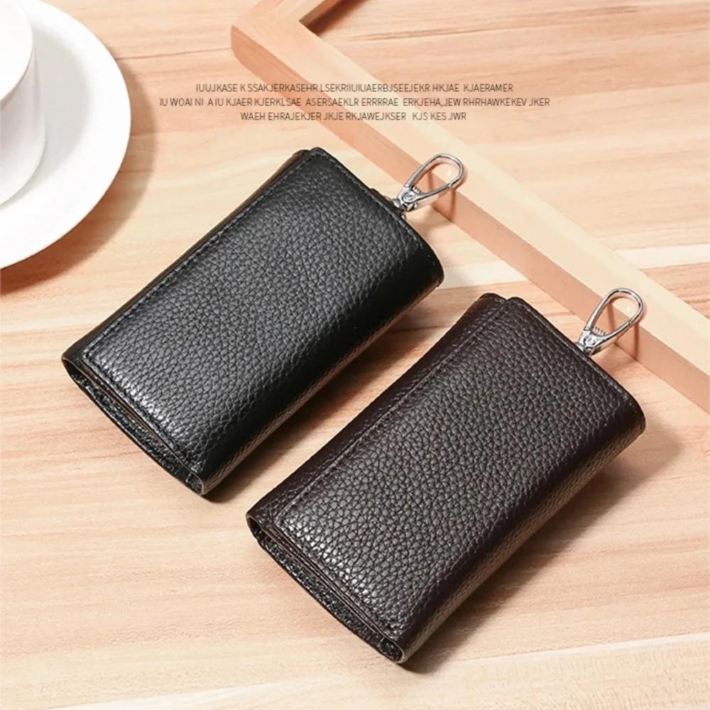 Schlüsselhalter Geldbörse Echtes Leder Unisex Solide Schlüsselbörse Organizer Tasche Auto Hausmeister Geldbörse Kartenhalter Schlüsselanhänger Leder