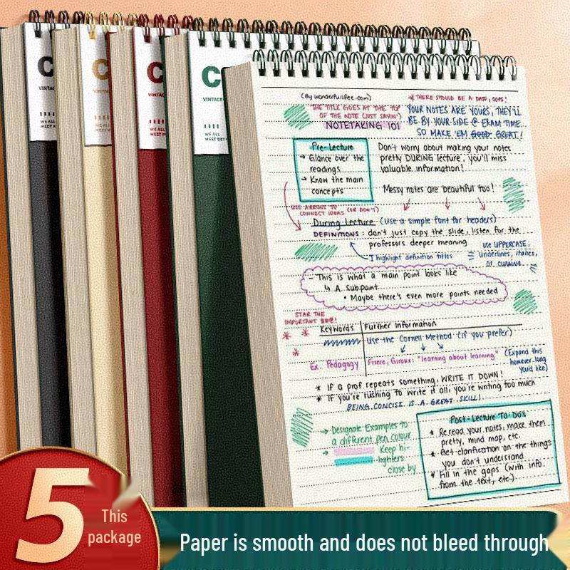 Retro Verdicktes A5 B5 Spiralnotizbuch mit Top-Bindung für Studenten – Liniert Kariert