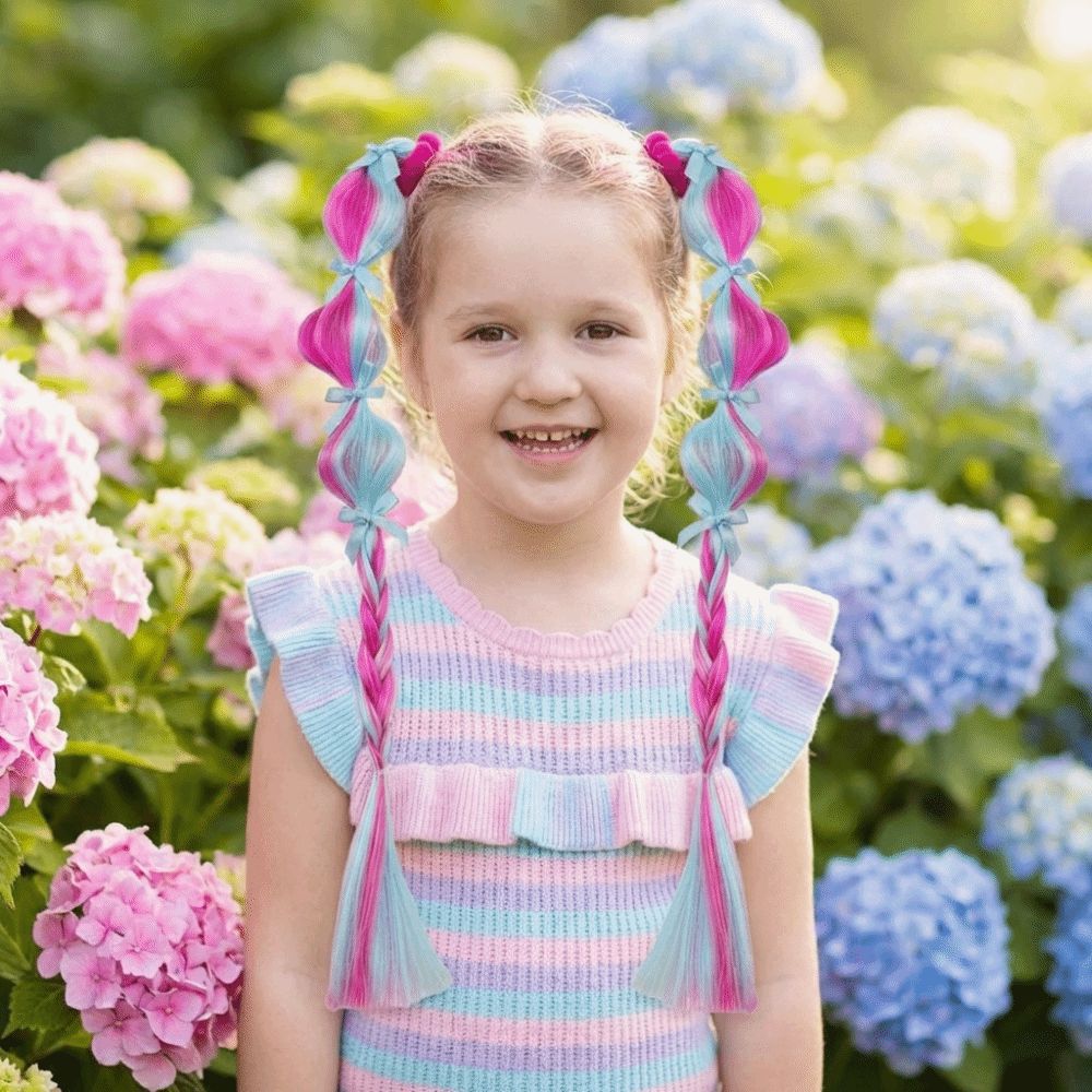 2Pcs Synthetic Lantern Gourd Twist Bubble Braids Colorful Girls Bow Wig Hairbands Party