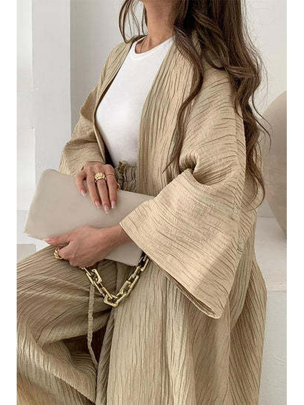 2023 Women's Pleated Texture Top & Straight-Leg Pants Set