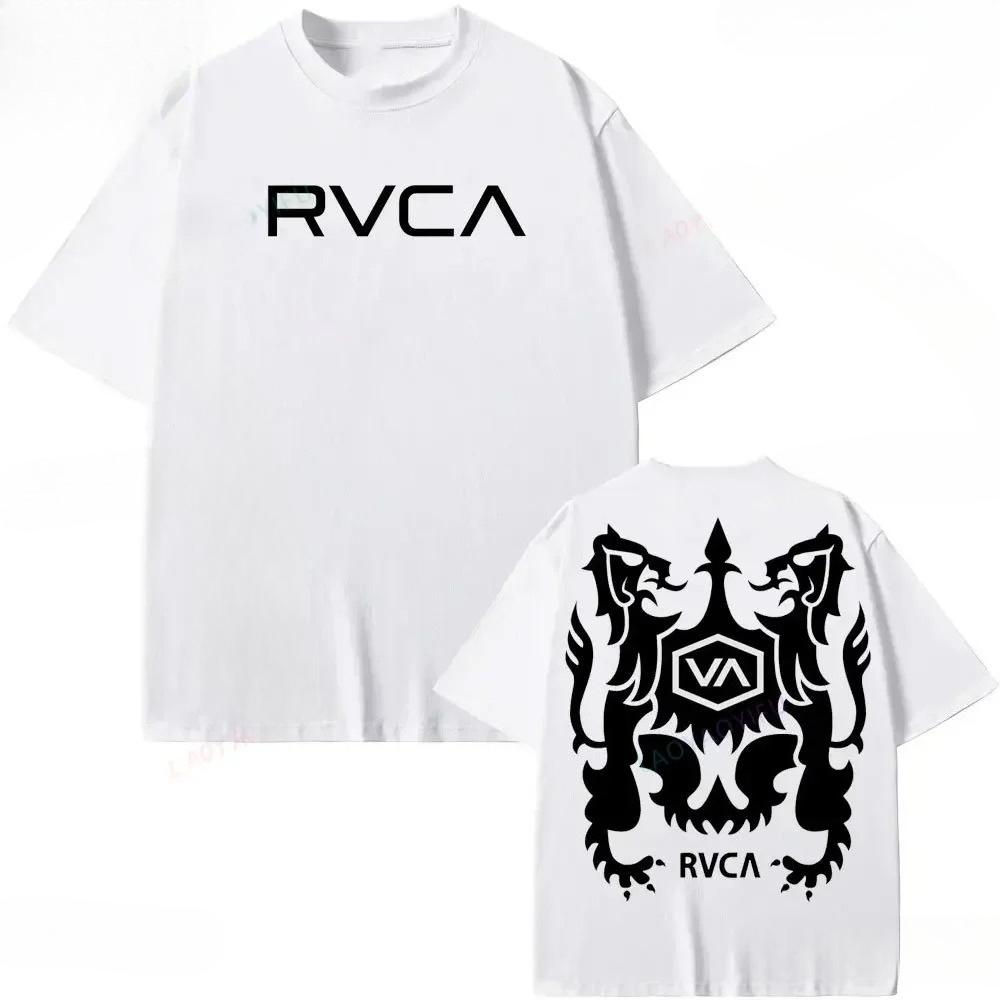 RVCA Black Tshirt Summer Print Short Sleeved Fashionable Unisexs and Womens Design Brand Tshirt Top Streetwear