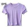 Women Summer Crop Top O Neck Short Sleeve Slim Fit Stretchy Solid Color Waist Exposed Casual Soft Breathable Lady T Shirt