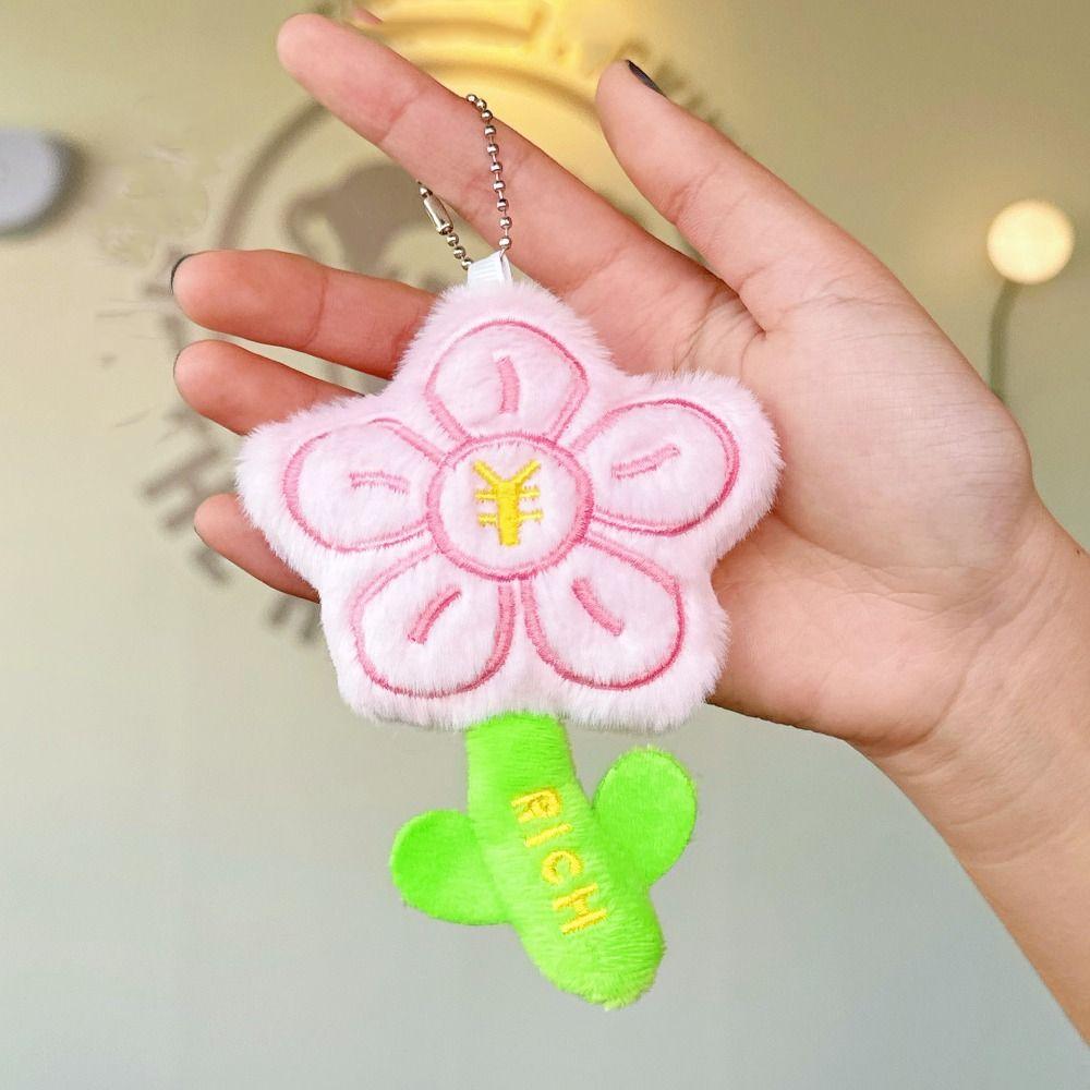 

Bag Hanging Plush Flower Pendant Lucky Letter Car Key Ring Sweet Flower Keychain Decorations Style A1