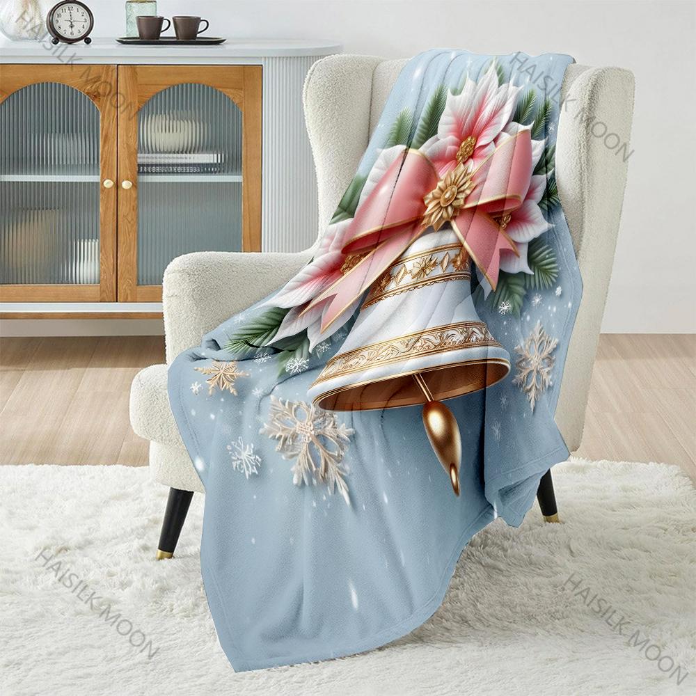 1PC Christmas Elements Pink Flower Bells Blanket Warm Soft Fluffy Kids Adults Sofa Bed Throw Blanket for Home Camping Trips