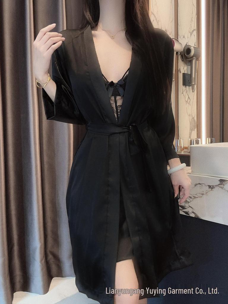 Women's Sexy Lace Nightgown & Robe Set with Spaghetti Straps and Bra Pads