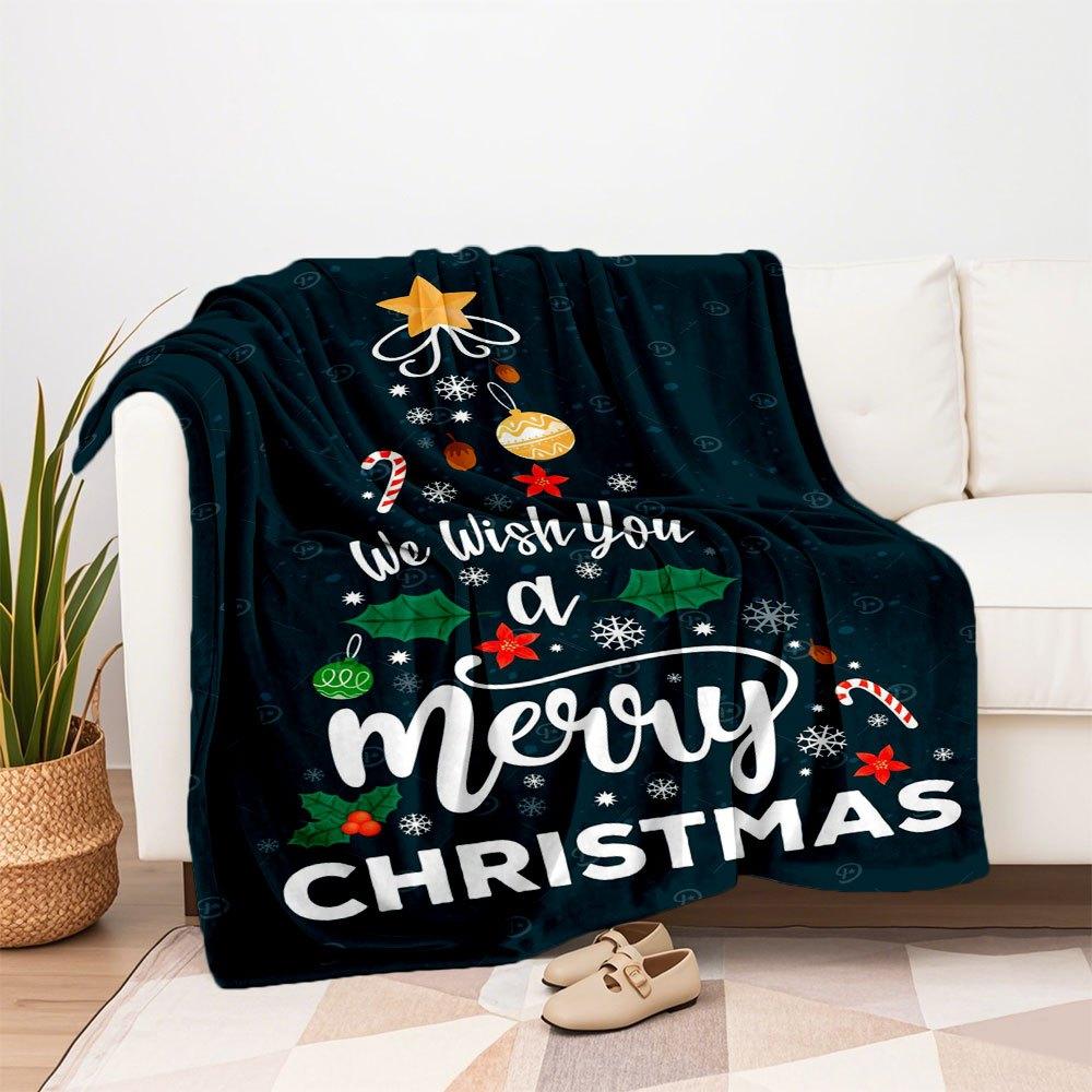 We Wish You A Merry Christmas Card TemplateBlanket Flannel Throw Blanket for Sofa, Bed, Travel, Camping, Office